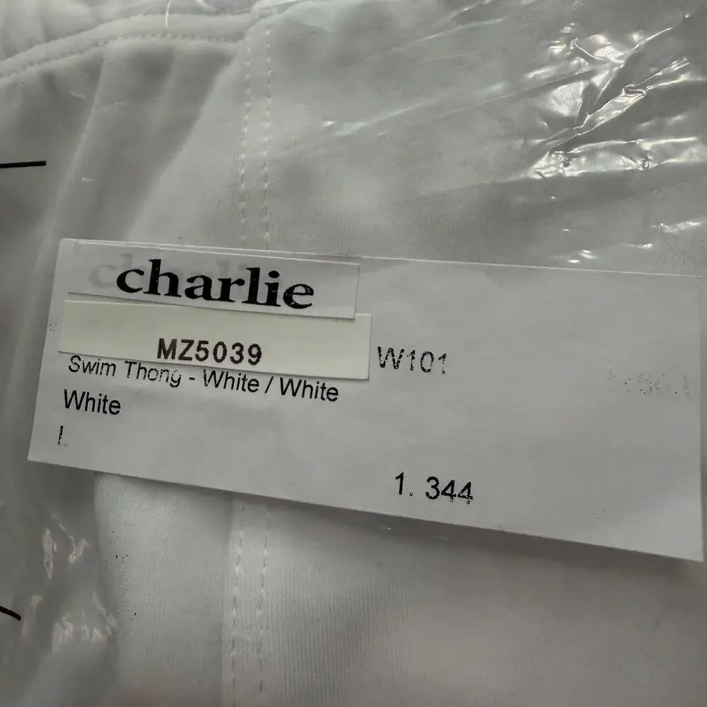 Charlie By MZ Mens Classic Body Swim Thong Color White Size Large